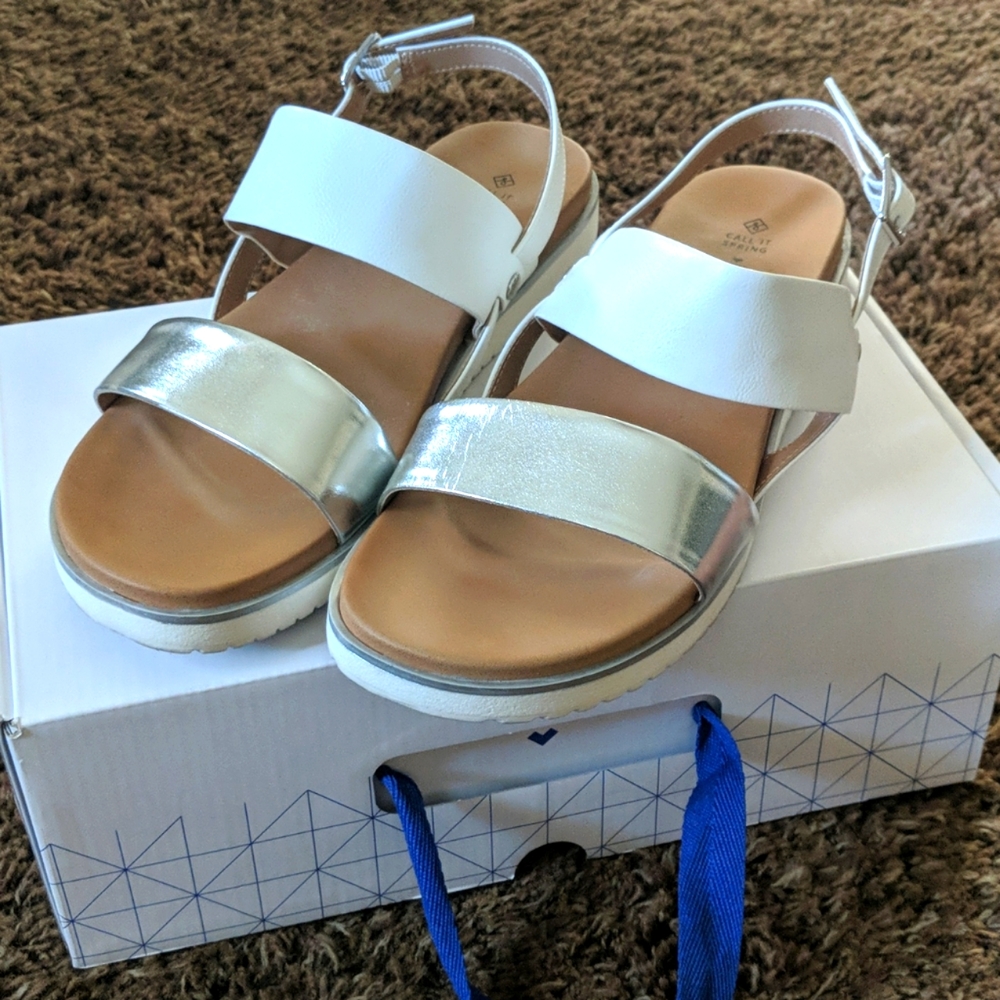 White/Silver color block sandals